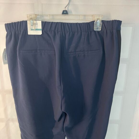 Old Navy NWT Black Navy Blue Tuxedo Stripe Flat Front Pull-On Pants Size 16 - Picture 5 of 9